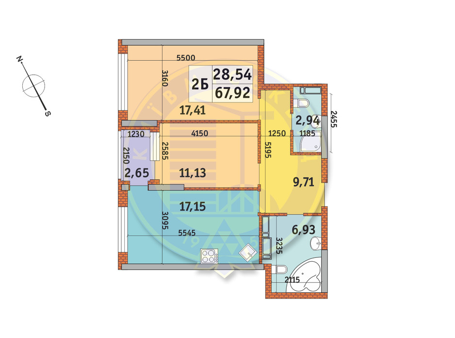 Планування 2-кімнатної квартири в ЖК Урлівський-1 67.92 м², фото 146056 Планування 2-кімнатної квартири в ЖК Урлівський-1 67.92 м², фото 146056