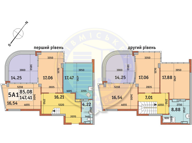 ЖК Абрикосовий: планування 5-кімнатної квартири 147.41 м²