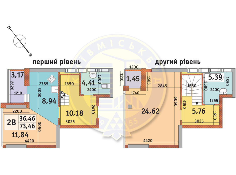 Планування 2-кімнатної квартири в ЖК Абрикосовий 73.46 м², фото 146095 Планування 2-кімнатної квартири в ЖК Абрикосовий 73.46 м², фото 146095