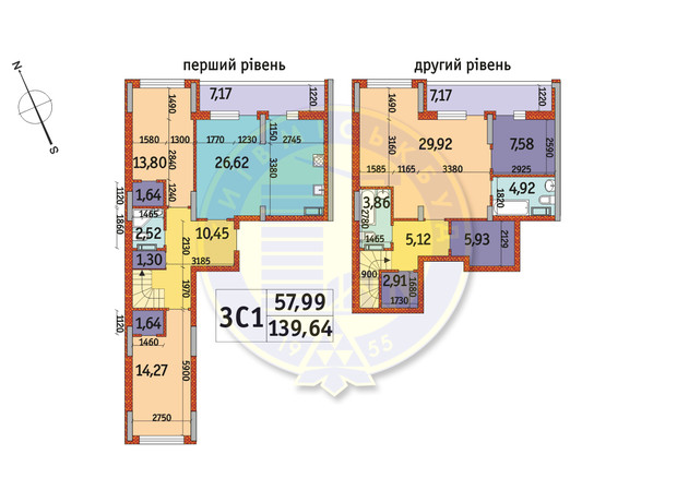 ЖК Отрада: планировка 3-комнатной квартиры 139.64 м²