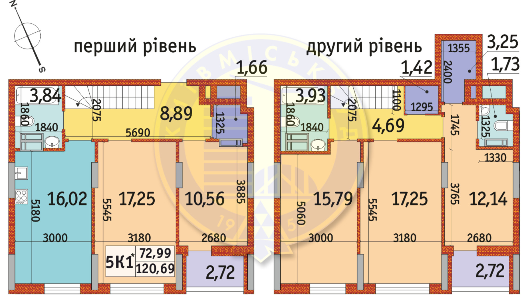 Планування багато­рівневої квартири в ЖК Отрада 120.69 м², фото 146122