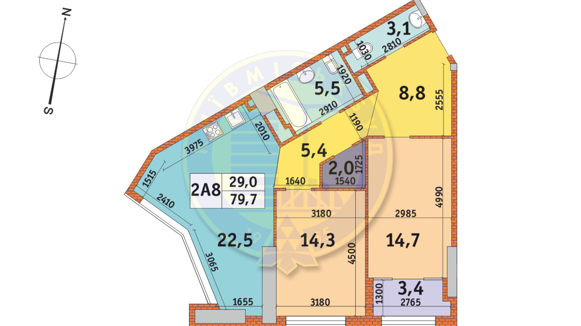 Планування 2-кімнатної квартири в ЖК Manhattan City 79.7 м², фото 146123