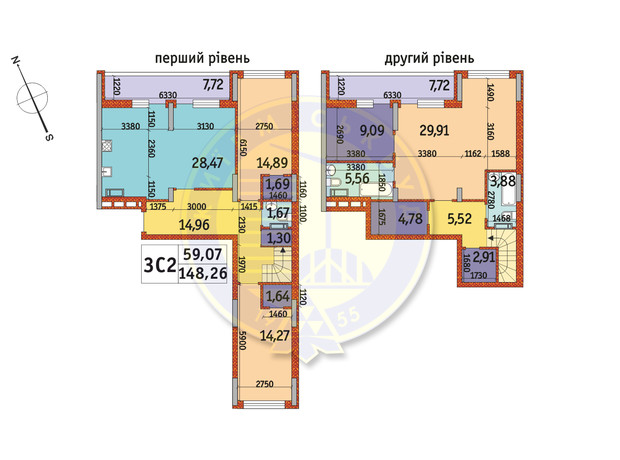 ЖК Отрада: планировка 3-комнатной квартиры 148.26 м²