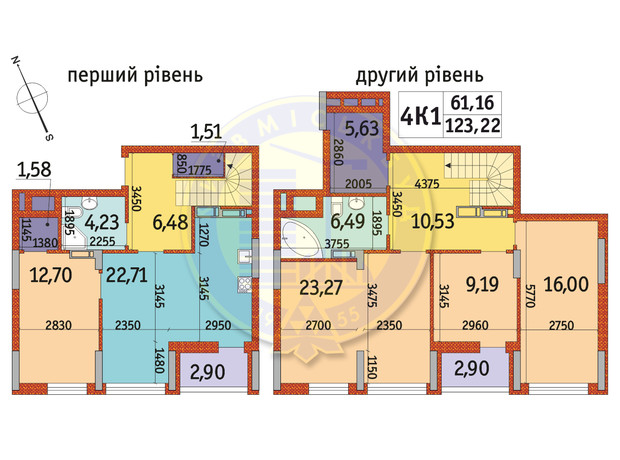 ЖК Отрада: планировка 4-комнатной квартиры 123.22 м²
