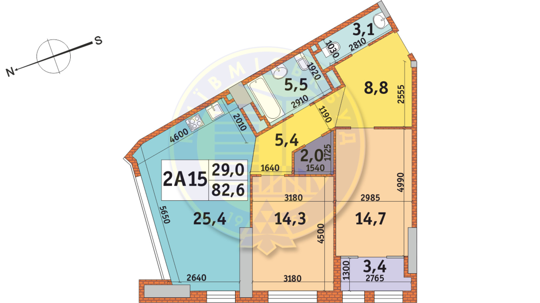 Планировка 2-комнатной квартиры в ЖК Manhattan City 82.6 м², фото 146177