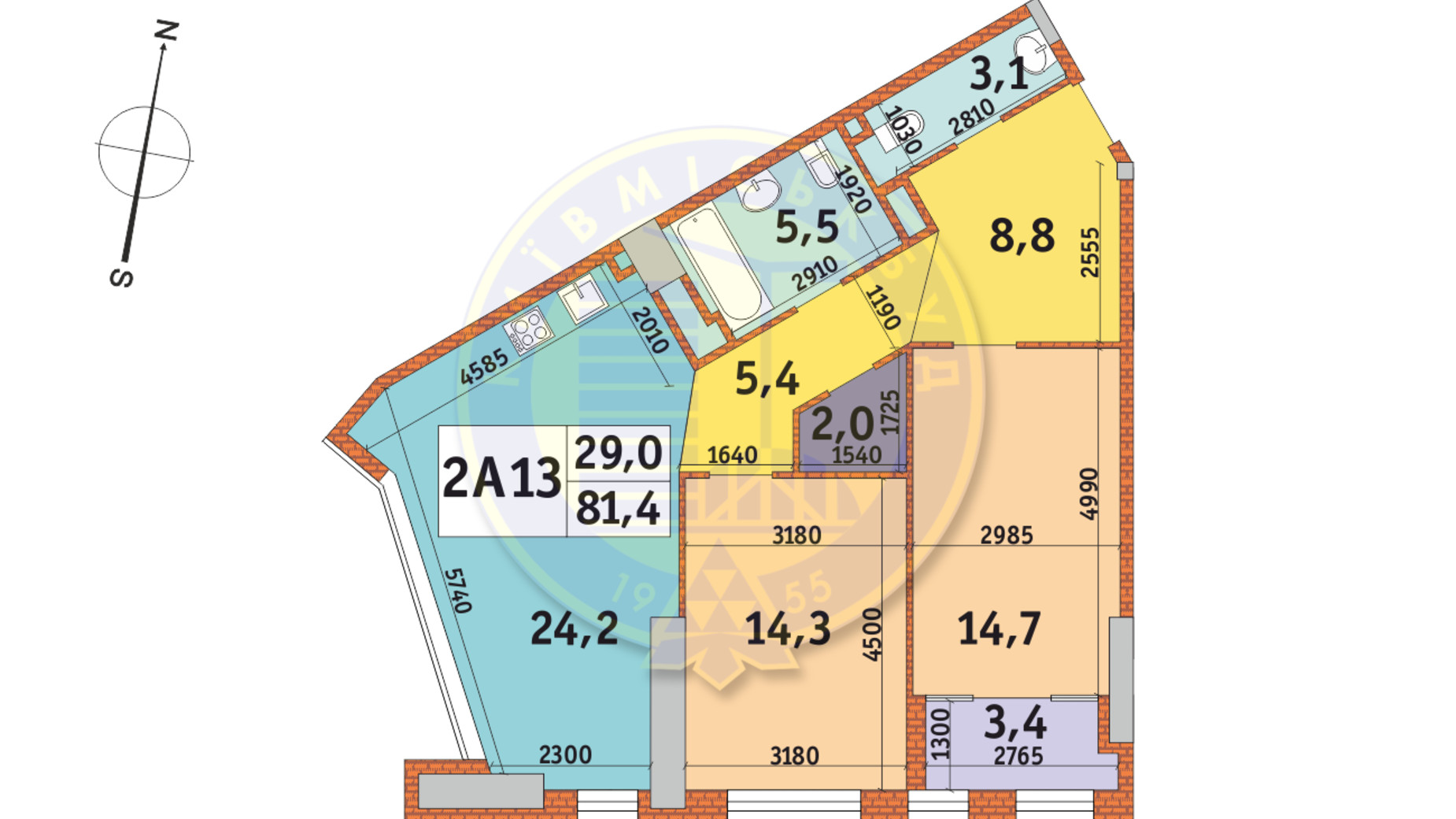 Планировка 2-комнатной квартиры в ЖК Manhattan City 81.4 м², фото 146181