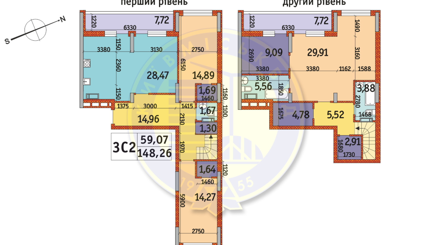 Планування багато­рівневої квартири в ЖК Отрада 148.26 м², фото 146189