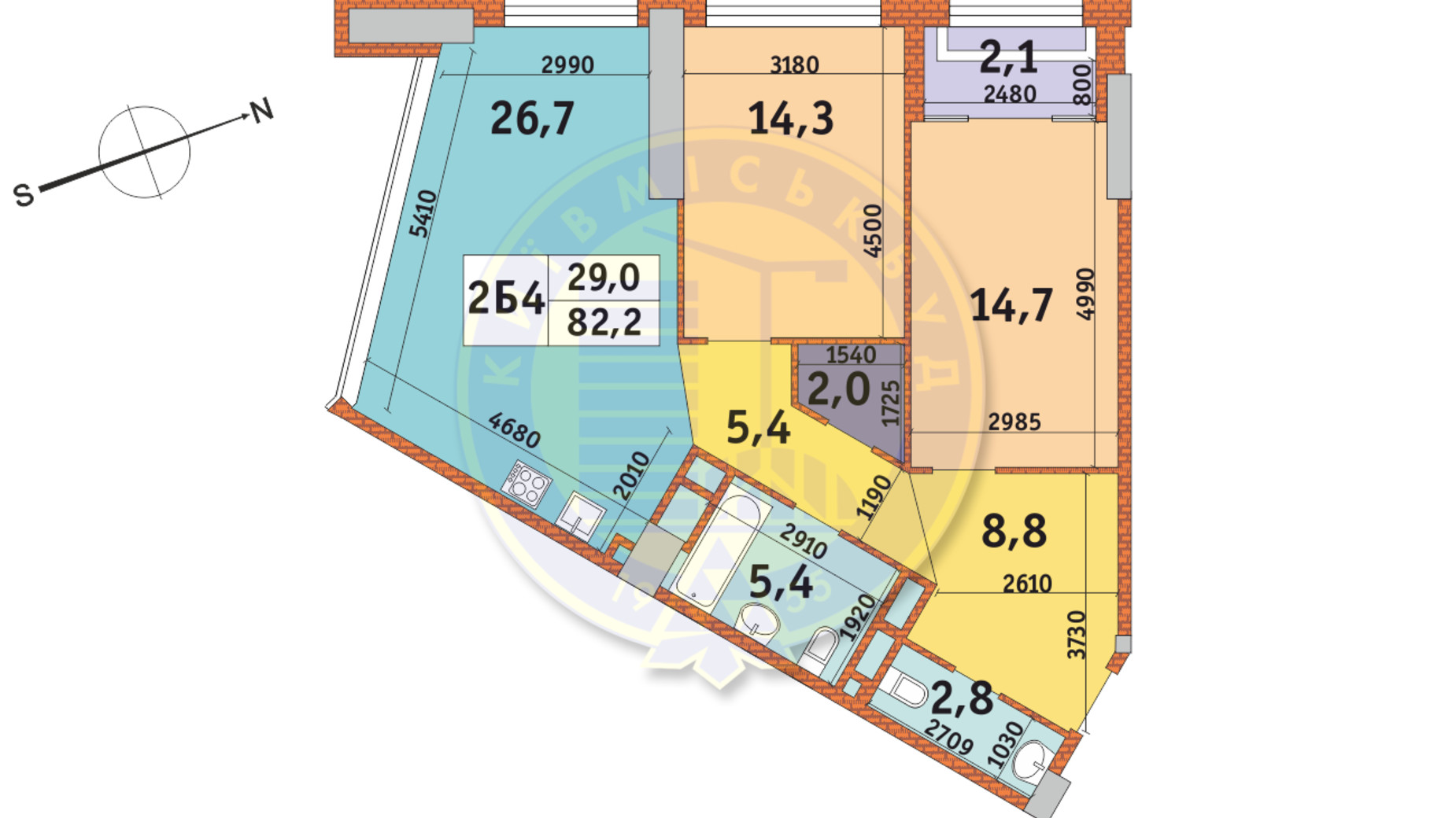 Планировка 2-комнатной квартиры в ЖК Manhattan City 82.2 м², фото 146214