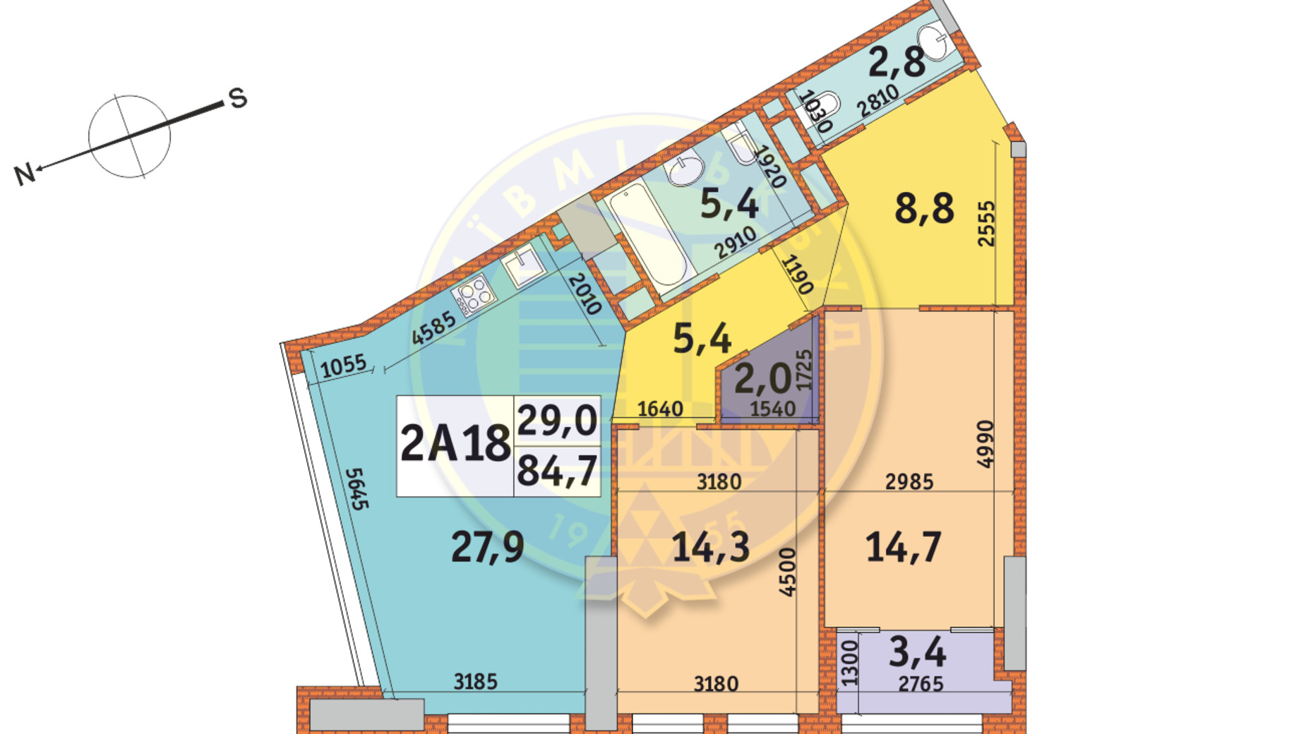 Планування 2-кімнатної квартири в ЖК Manhattan City 84.7 м², фото 146229