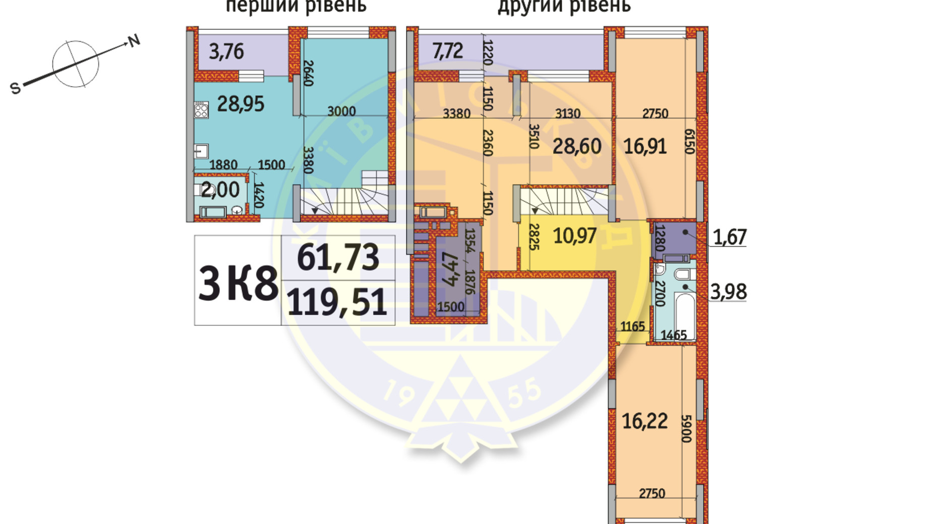 Планировка много­уровневой квартиры в ЖК Отрада 119.51 м², фото 146240