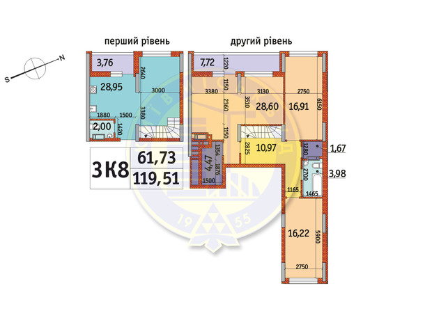 ЖК Отрада: планировка 3-комнатной квартиры 119.51 м²