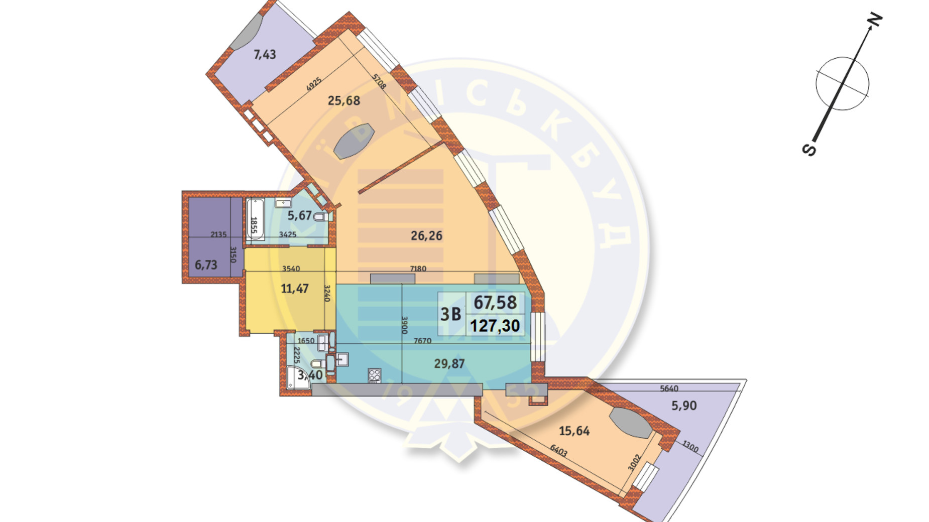 Планування 3-кімнатної квартири в ЖК Mirax 127.3 м², фото 146311