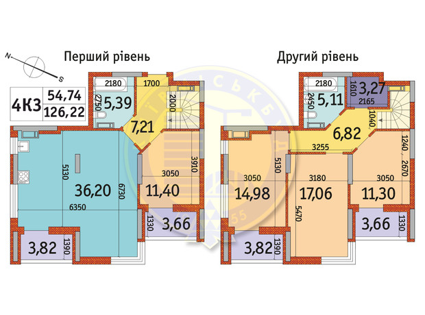 ЖК Отрада: планировка 4-комнатной квартиры 126.22 м²