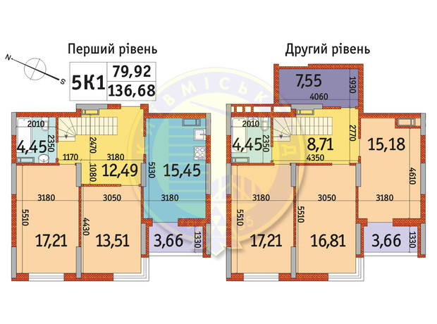 ЖК Отрада: планировка 5-комнатной квартиры 136.68 м²