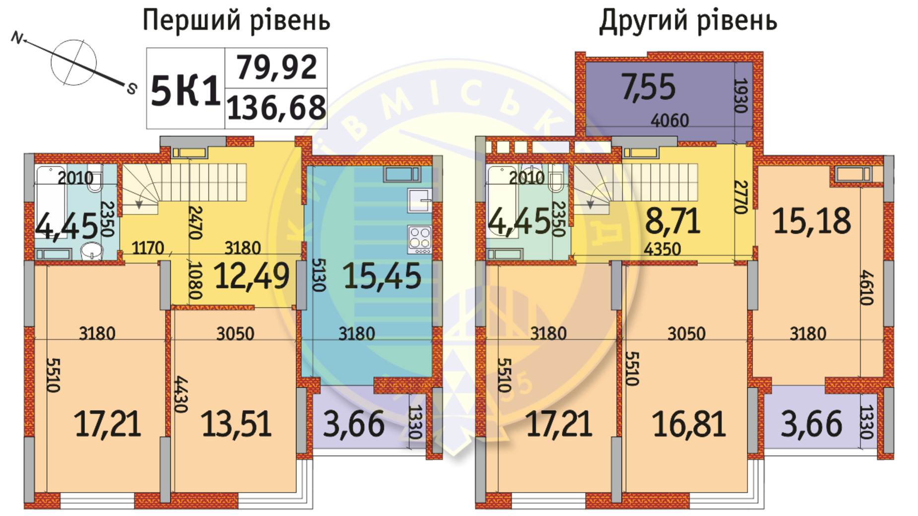 Планировка много­уровневой квартиры в ЖК Отрада 136.68 м², фото 146384