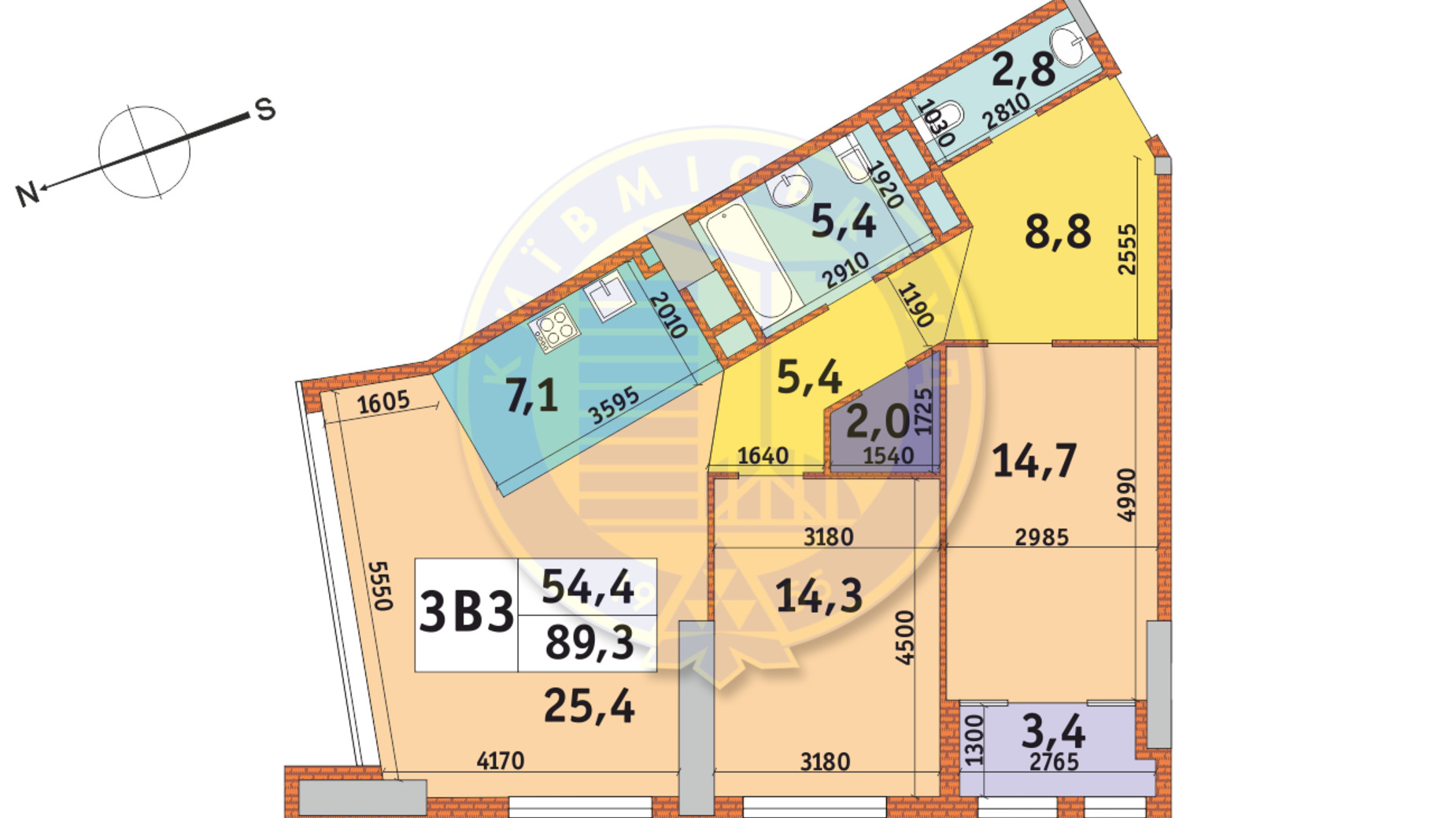 Планування 3-кімнатної квартири в ЖК Manhattan City 89.3 м², фото 146406