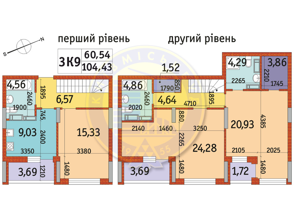 Планування 3-кімнатної квартири в ЖК Отрада 104.43 м², фото 146483 Планування 3-кімнатної квартири в ЖК Отрада 104.43 м², фото 146483