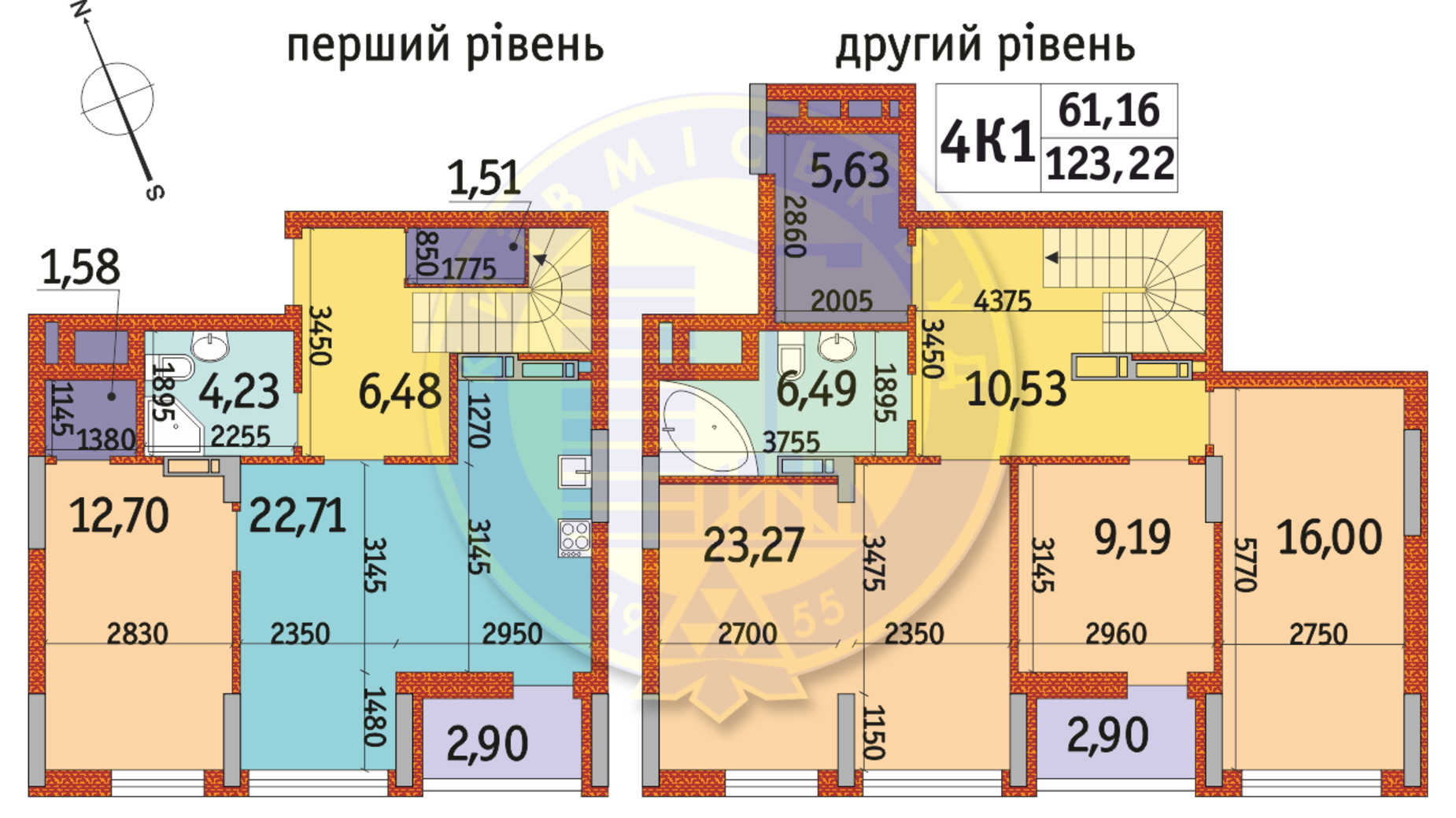 Планування багато­рівневої квартири в ЖК Отрада 123.22 м², фото 146568