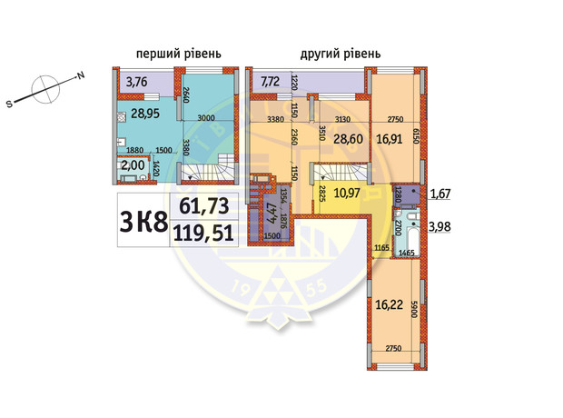 ЖК Отрада: планування 3-кімнатної квартири 119.5 м²