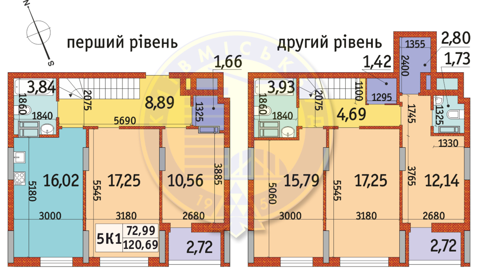 Планировка много­уровневой квартиры в ЖК Отрада 120.69 м², фото 146643