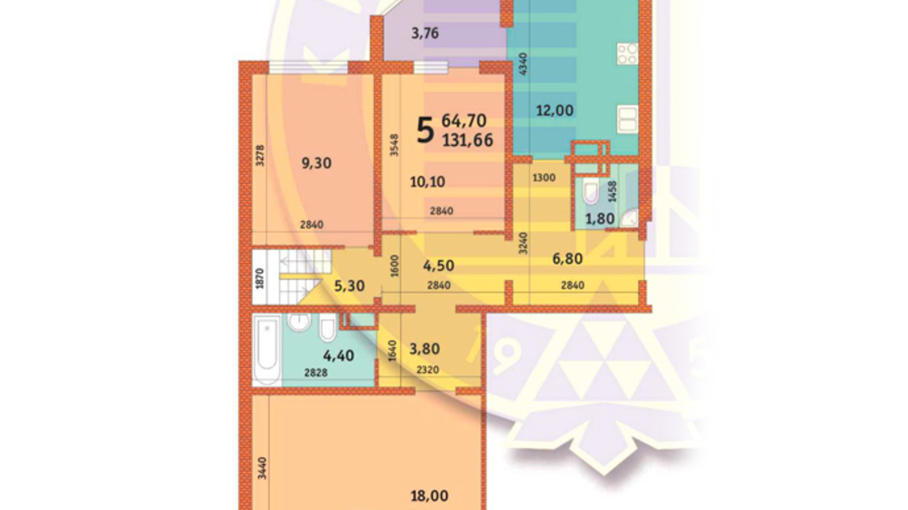 Планировка 5-комнатной квартиры в ЖК Новомостицко-Замковецкий 131.66 м², фото 146694