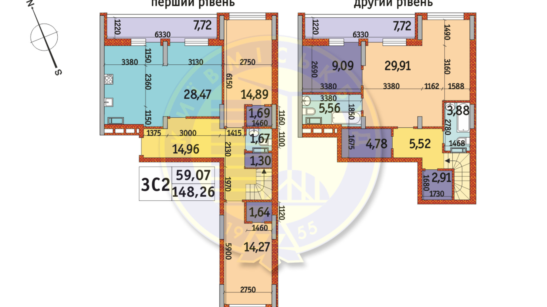 Планировка много­уровневой квартиры в ЖК Отрада 148.26 м², фото 146710