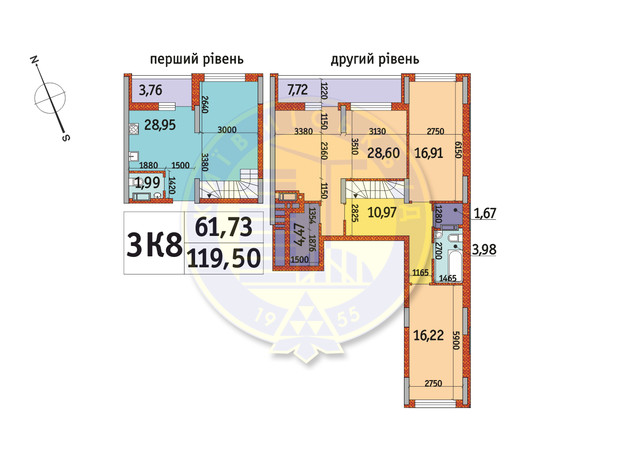 ЖК Отрада: планировка 3-комнатной квартиры 119.5 м²