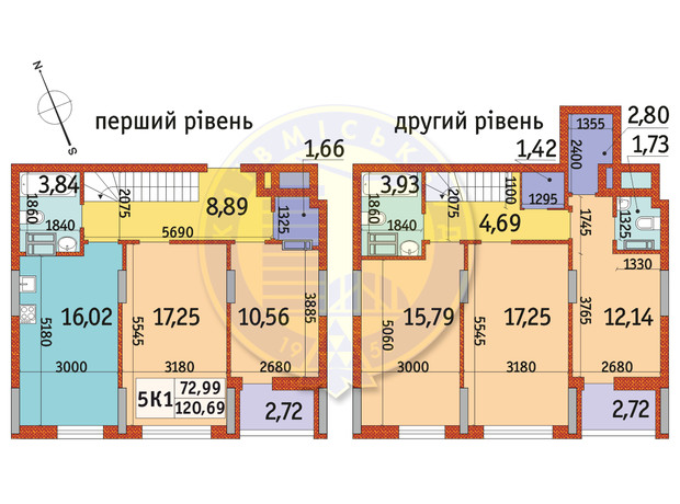 ЖК Отрада: планировка 5-комнатной квартиры 120.69 м²