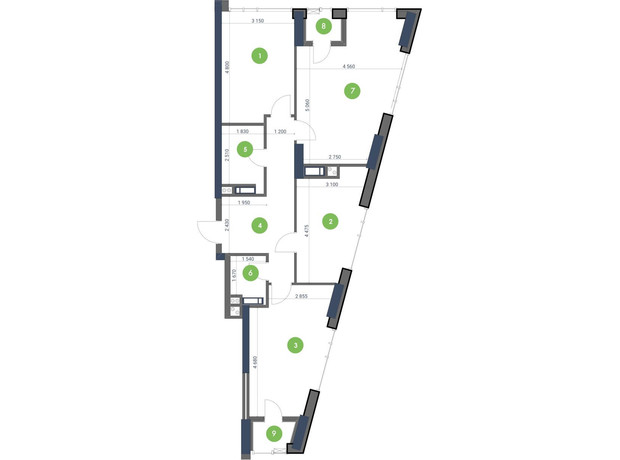ЖК Метрополис: планировка 3-комнатной квартиры 93.3 м²