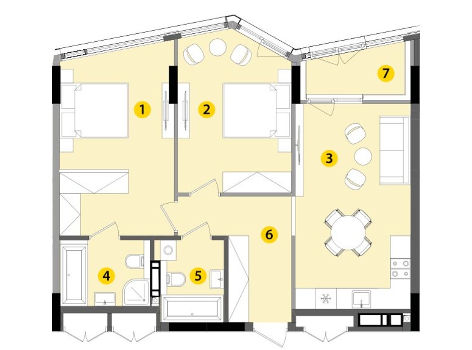 Планировка 2-комнатной квартиры в ЖК Lucky Land 73.01 м², фото 147342 Планировка 2-комнатной квартиры в ЖК Lucky Land 73.01 м², фото 147342
