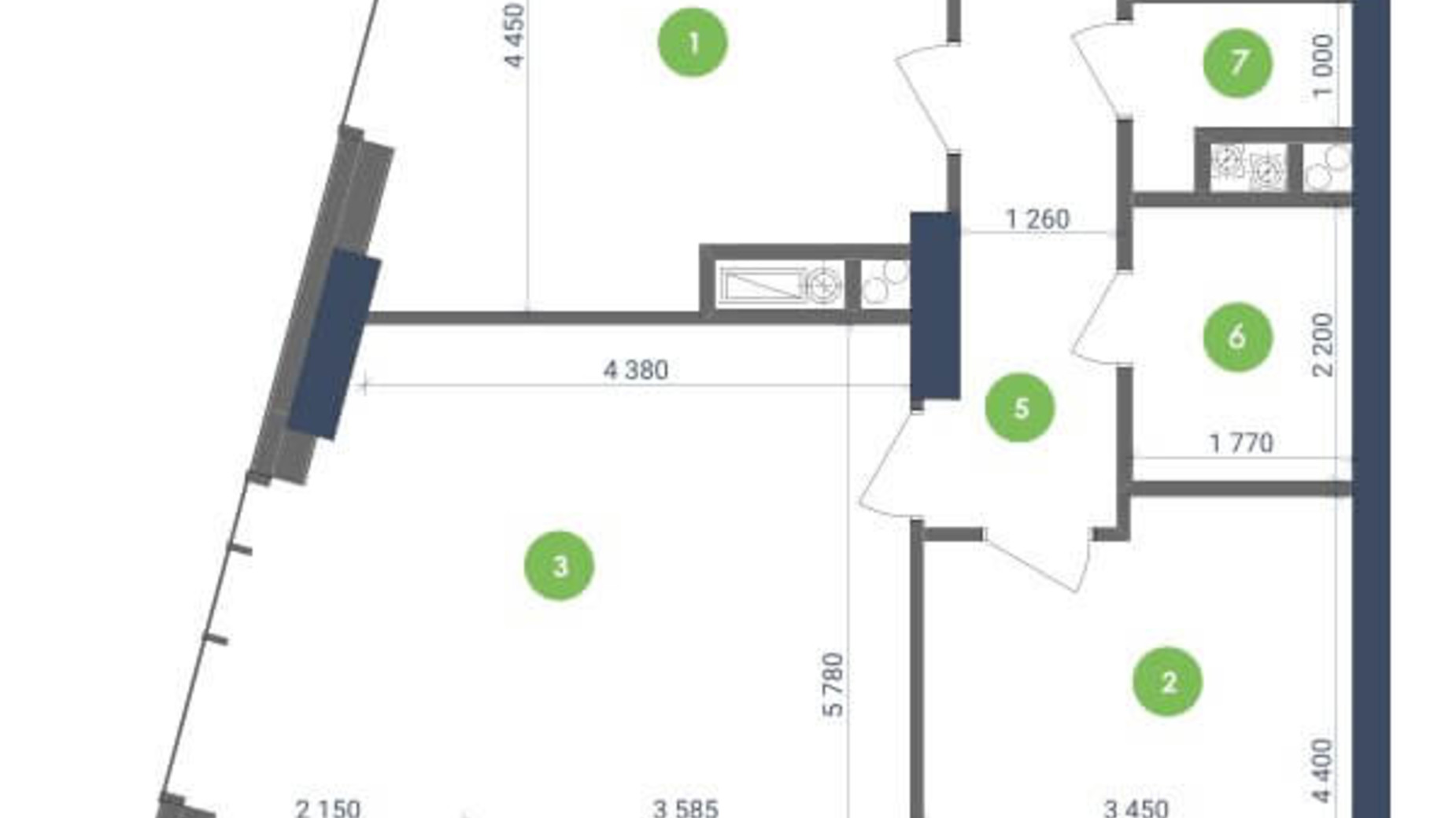 Планування 2-кімнатної квартири в ЖК Метрополіс 65.58 м², фото 147365