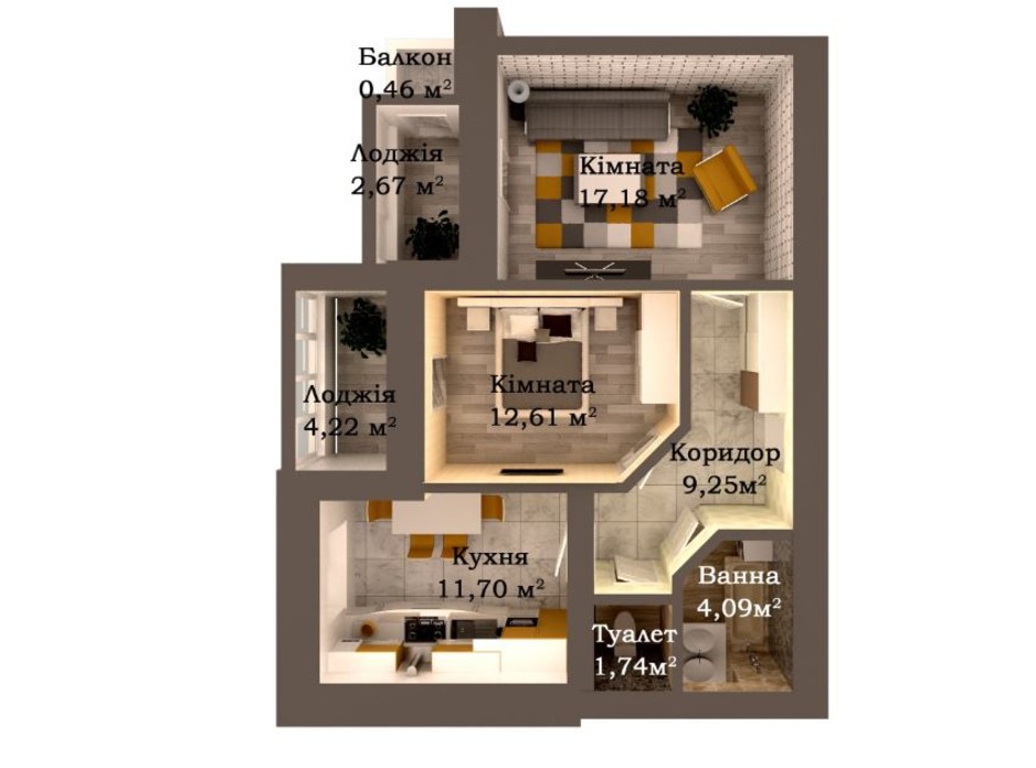 Планування 2-кімнатної квартири в ЖК Caramel Residence 63.92 м², фото 147872 Планування 2-кімнатної квартири в ЖК Caramel Residence 63.92 м², фото 147872