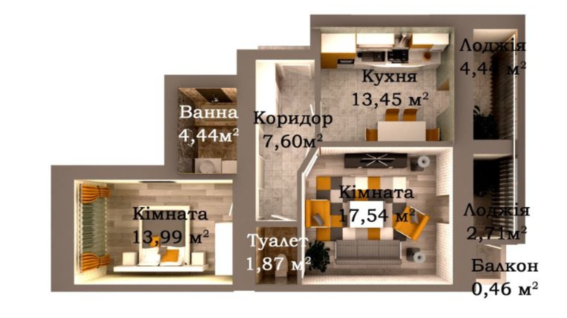 Планировка 2-комнатной квартиры в ЖК Caramel Residence 66.5 м², фото 147874