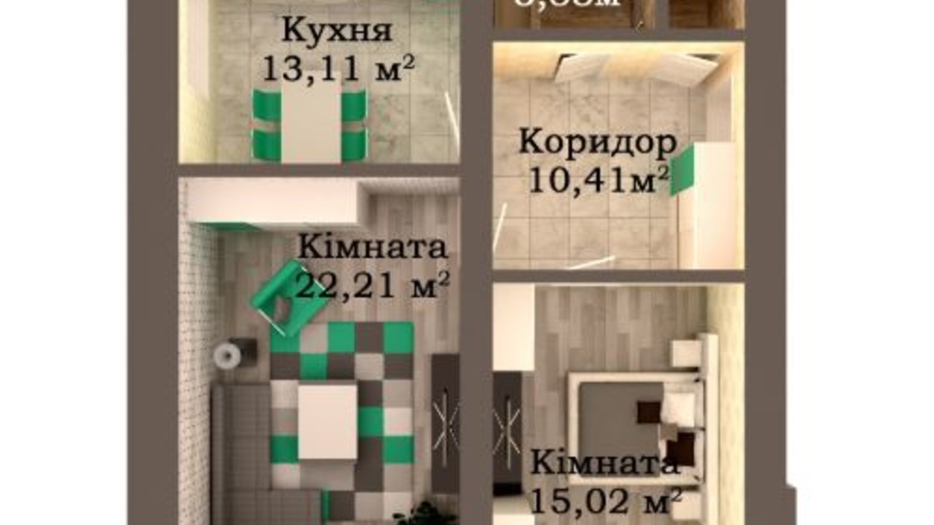 Планування 2-кімнатної квартири в ЖК Caramel Residence 69.49 м², фото 147875