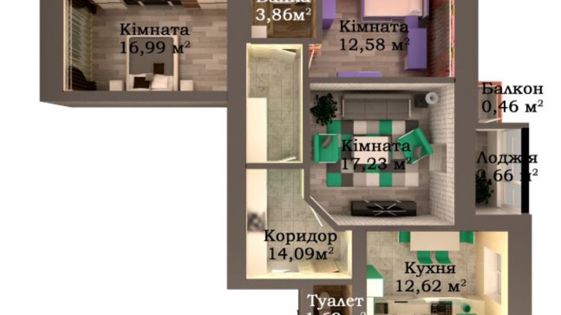 Планировка 3-комнатной квартиры в ЖК Caramel Residence 82.18 м², фото 147877