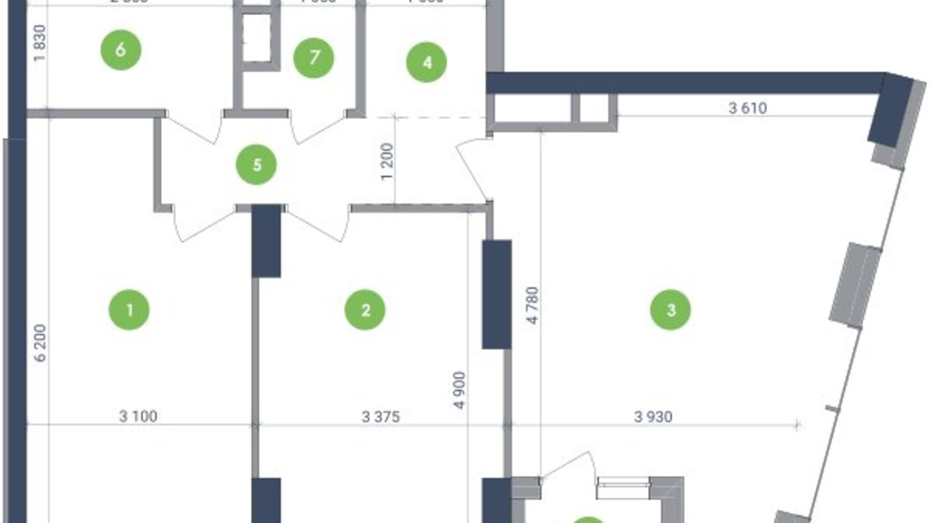 Планування 2-кімнатної квартири в ЖК Метрополіс 76.16 м², фото 147908