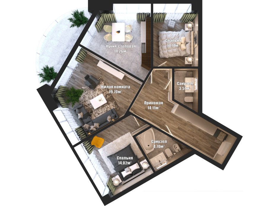 Планировка 3-комнатной квартиры в ЖК Bartolomeo Resort Town 83.64 м², фото 148556 Планировка 3-комнатной квартиры в ЖК Bartolomeo Resort Town 83.64 м², фото 148556