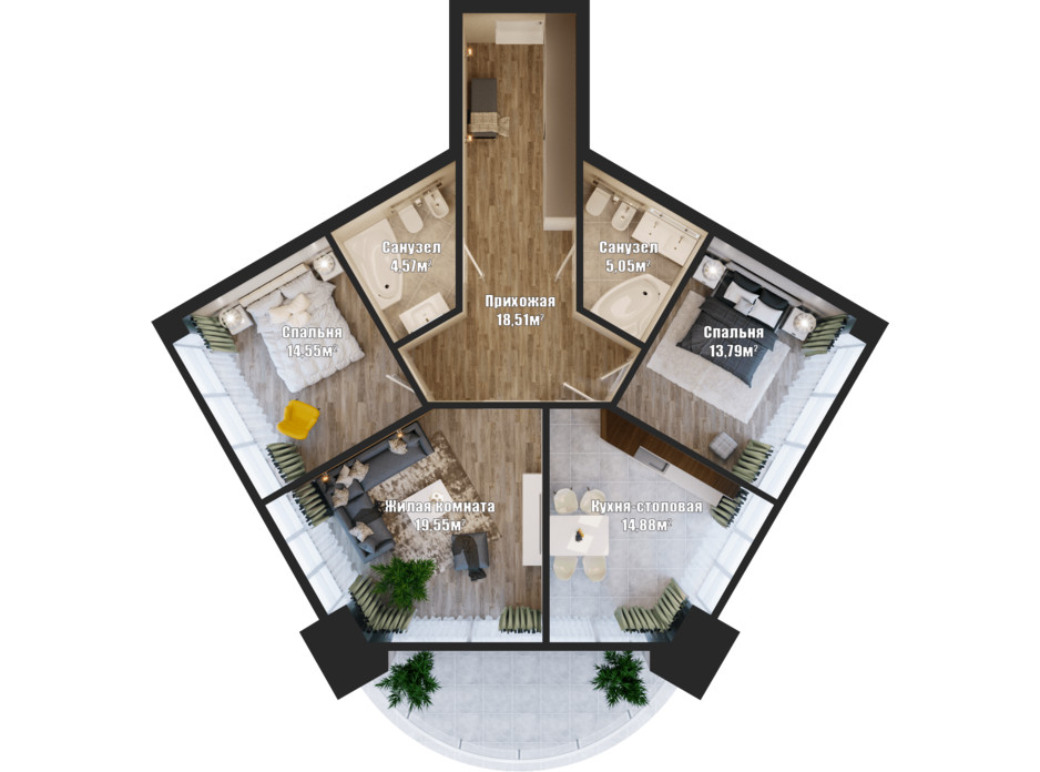Планировка 3-комнатной квартиры в ЖК Bartolomeo Resort Town 94.08 м², фото 148557 Планировка 3-комнатной квартиры в ЖК Bartolomeo Resort Town 94.08 м², фото 148557