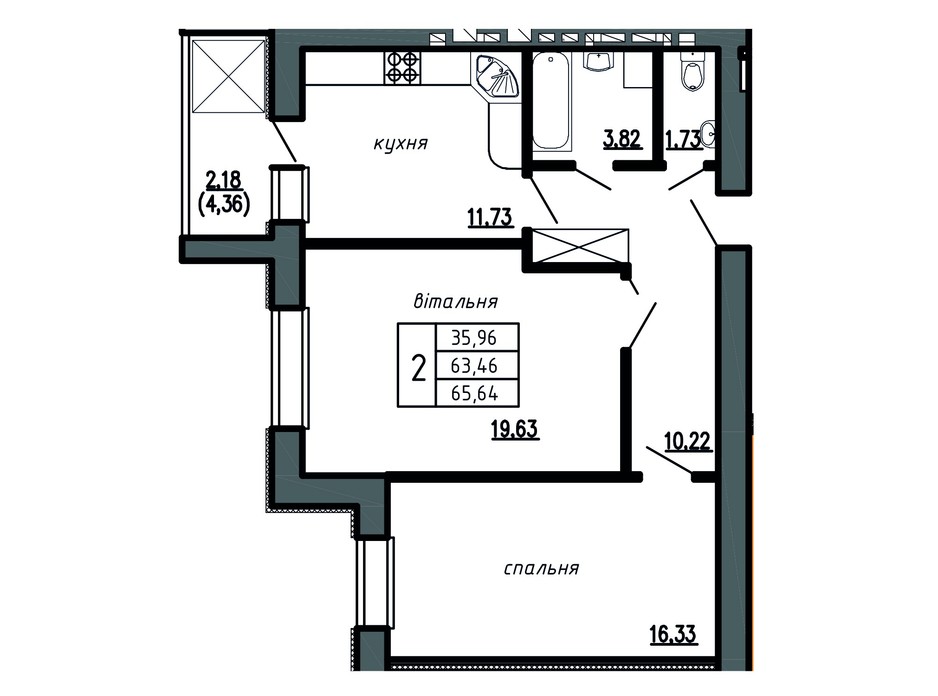 Планировка 2-комнатной квартиры в ЖК Комфорт Лайф 65.64 м², фото 148812 Планировка 2-комнатной квартиры в ЖК Комфорт Лайф 65.64 м², фото 148812