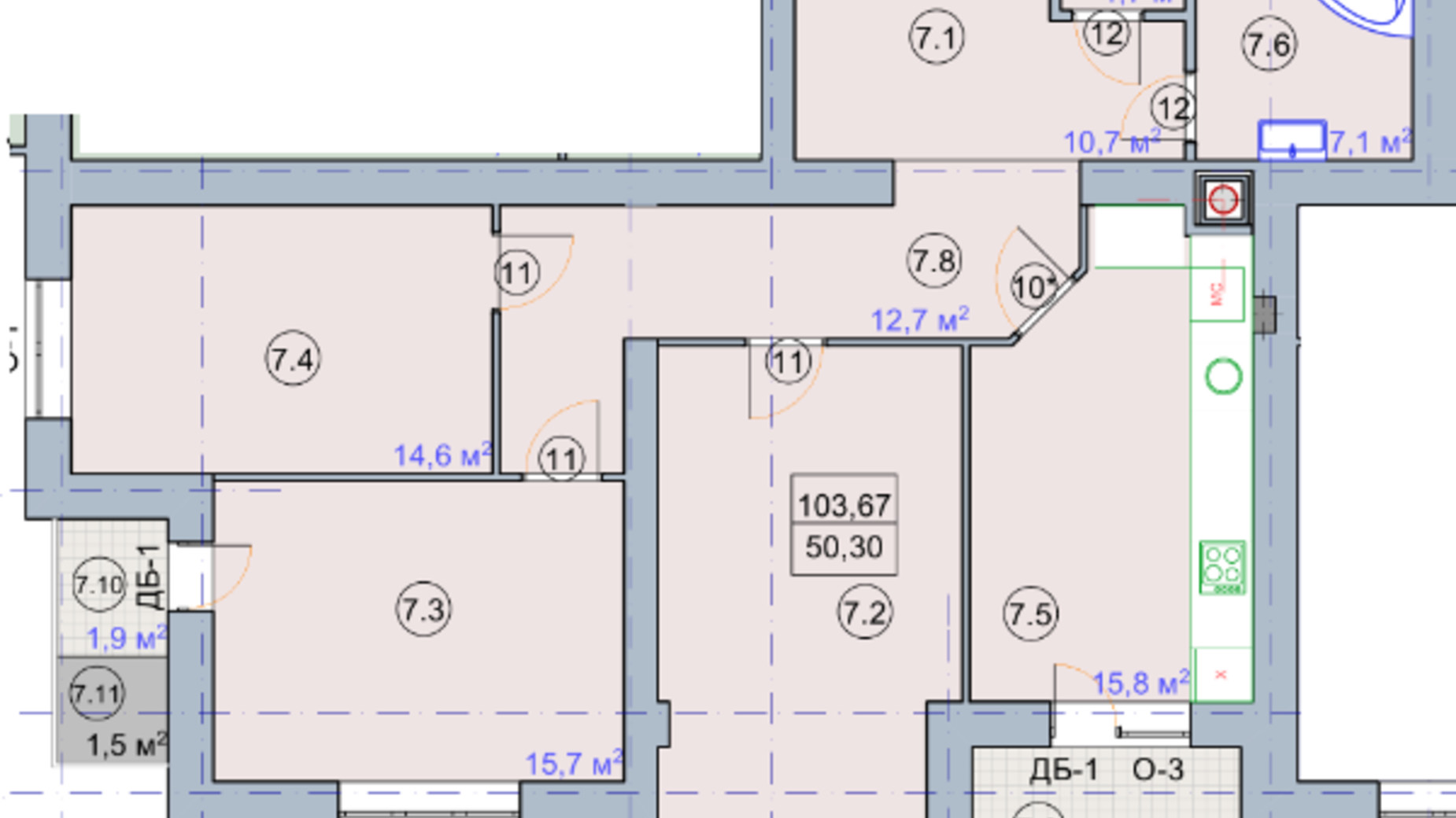 Планировка 3-комнатной квартиры в ЖК по ул. Первомайская 109.84 м², фото 149250