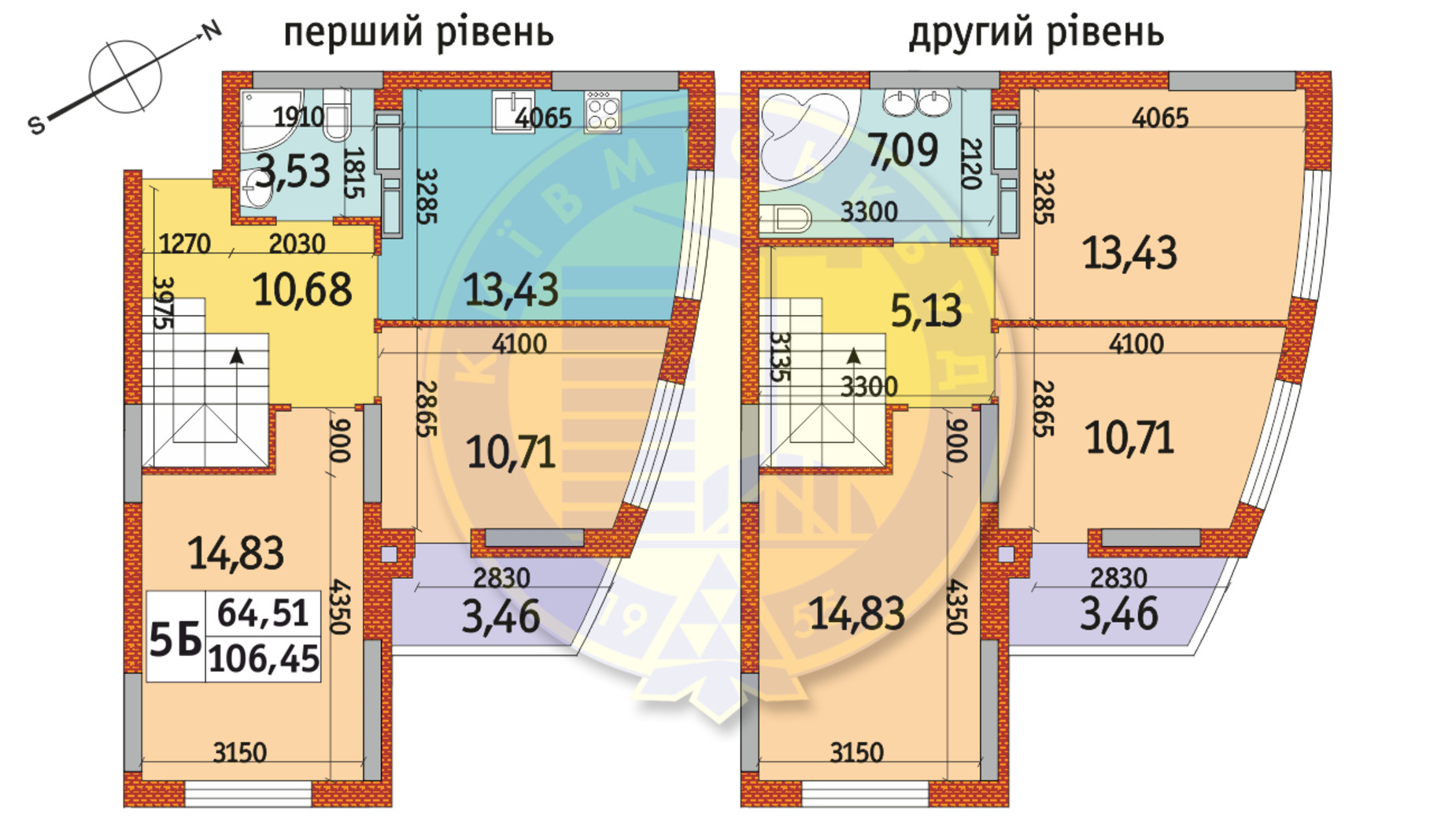 Планування 5-кімнатної квартири в ЖК Райдужний 106.45 м², фото 151089