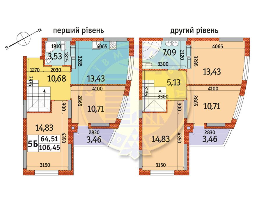 Планування 5-кімнатної квартири в ЖК Райдужний 106.45 м², фото 151089 Планування 5-кімнатної квартири в ЖК Райдужний 106.45 м², фото 151089