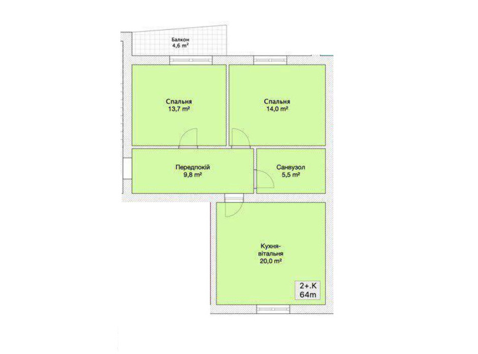Планировка 2-комнатной квартиры в ЖК Княжий 64 м², фото 152218 Планировка 2-комнатной квартиры в ЖК Княжий 64 м², фото 152218