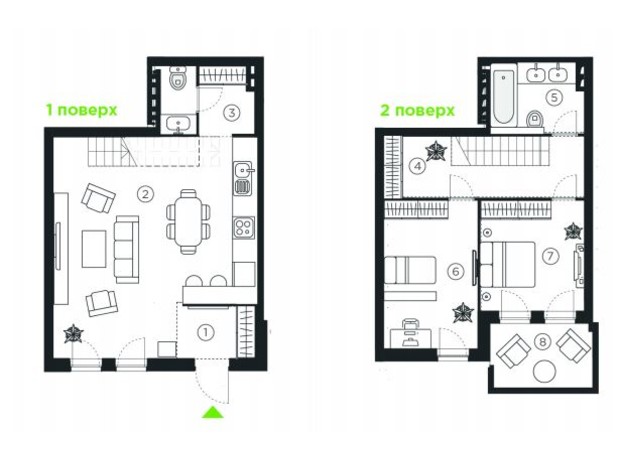 Таунхаус Parktown: планування 2-кімнатної квартири 87.43 м²