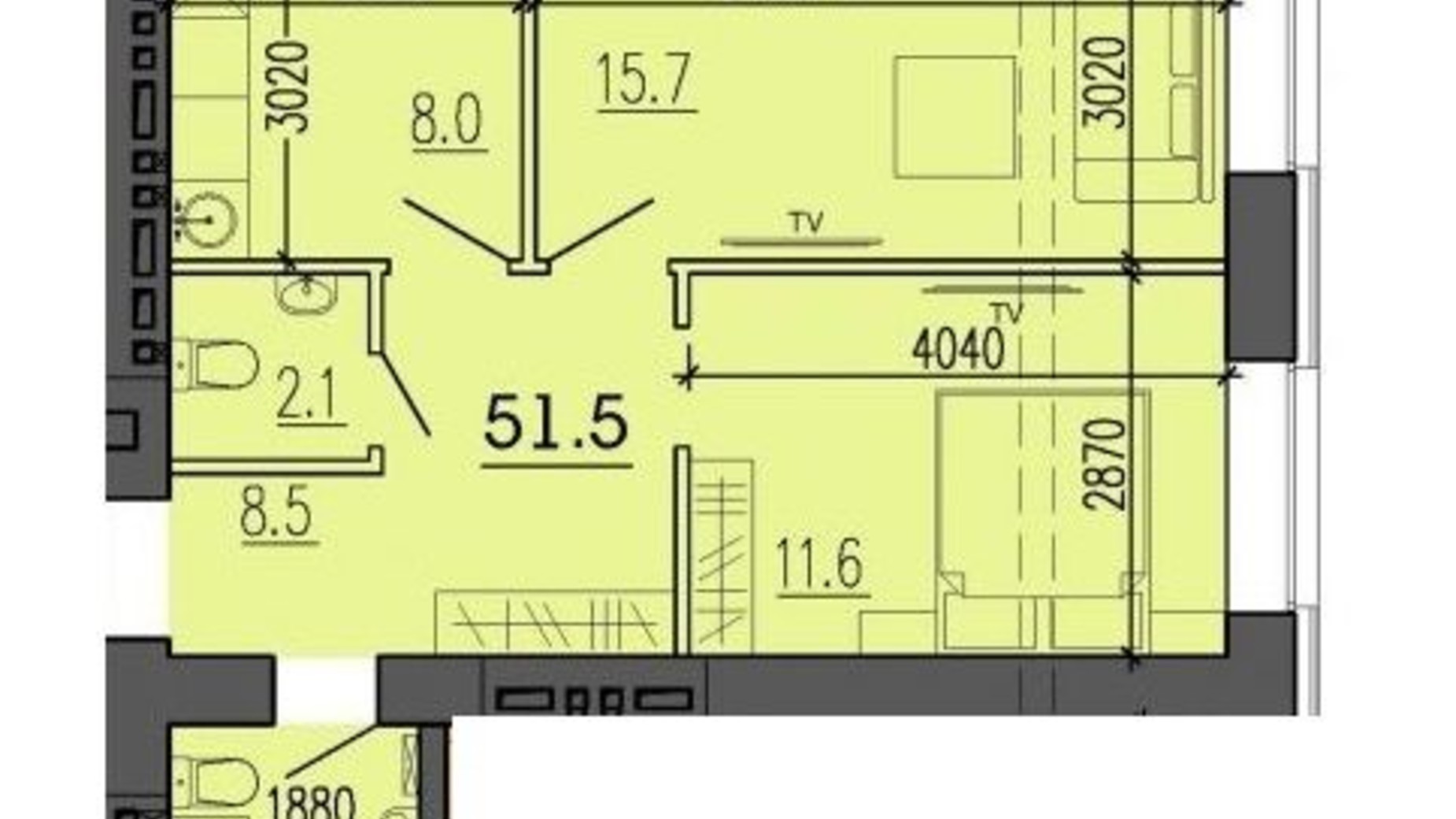 Планировка 2-комнатной квартиры в ЖК Воронцовский 51.5 м², фото 153654