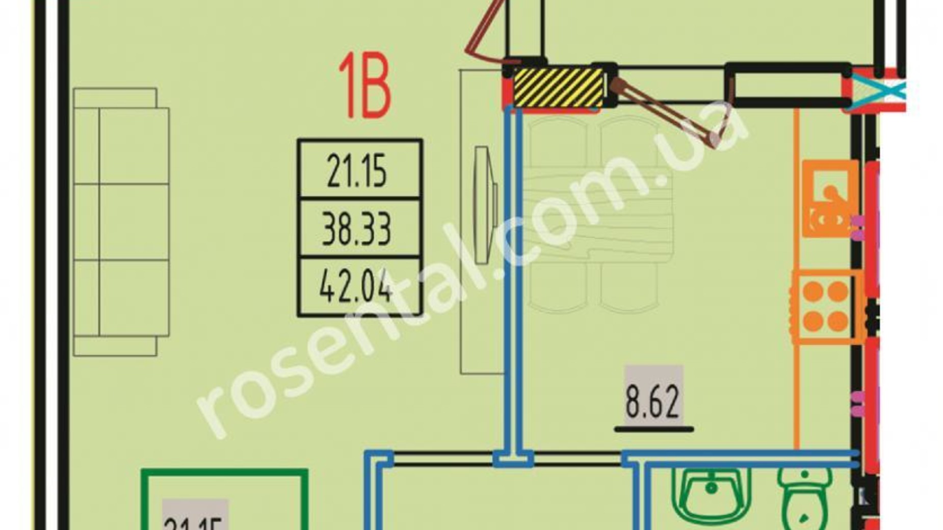 Планировка 1-комнатной квартиры в ЖК Розенталь 42.92 м², фото 154156