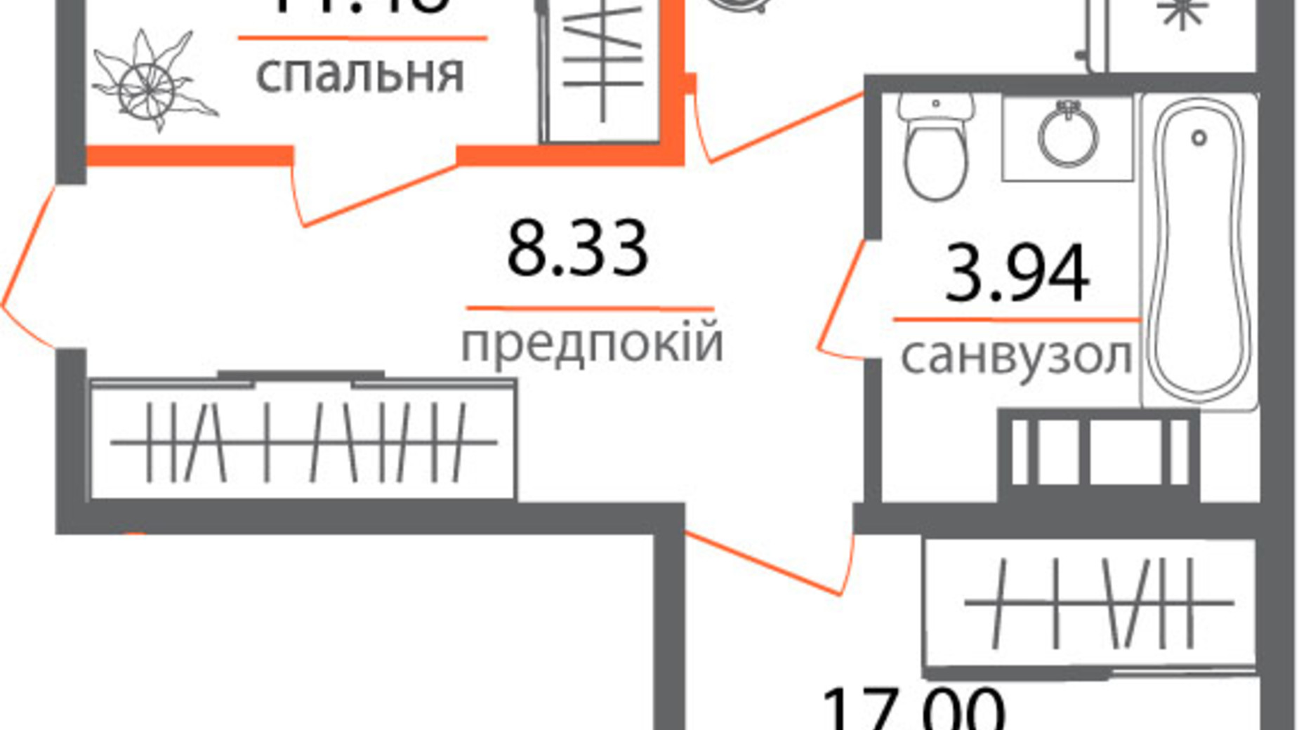 Планировка 2-комнатной квартиры в ЖК Welcome Home на Стеценко 56.44 м², фото 154298