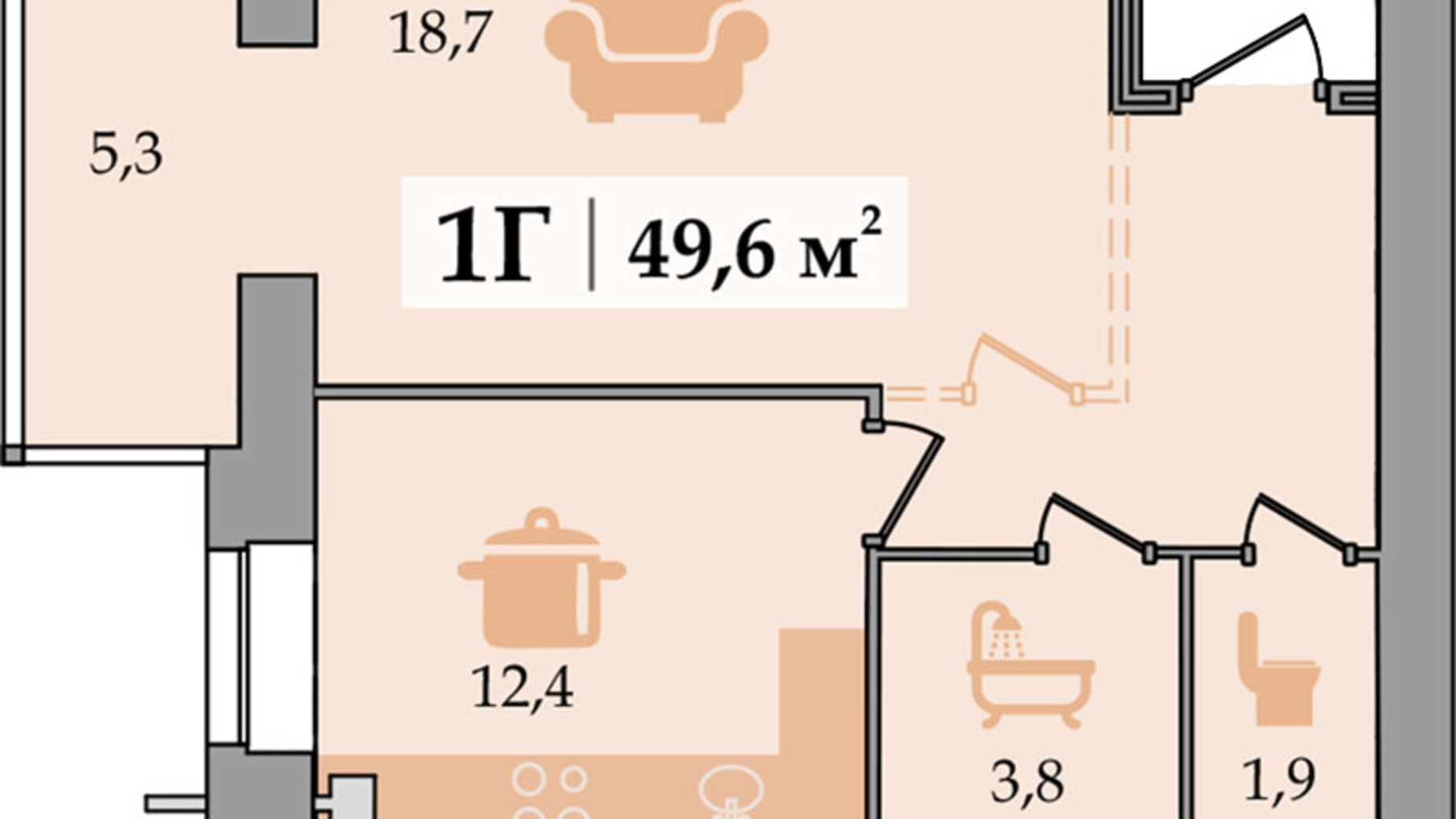 Планировка 1-комнатной квартиры в ЖК Счастливый 49.6 м², фото 155187