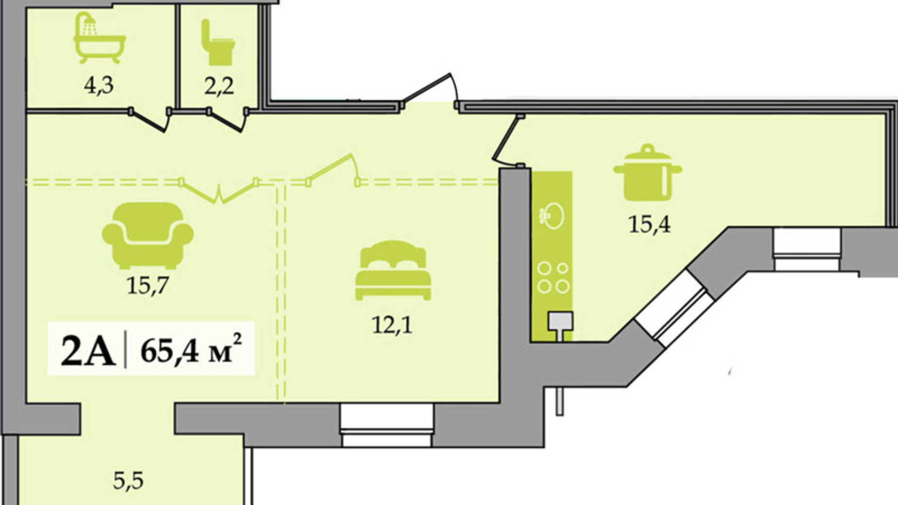 Планування 2-кімнатної квартири в ЖК Щасливий 65.4 м², фото 155188