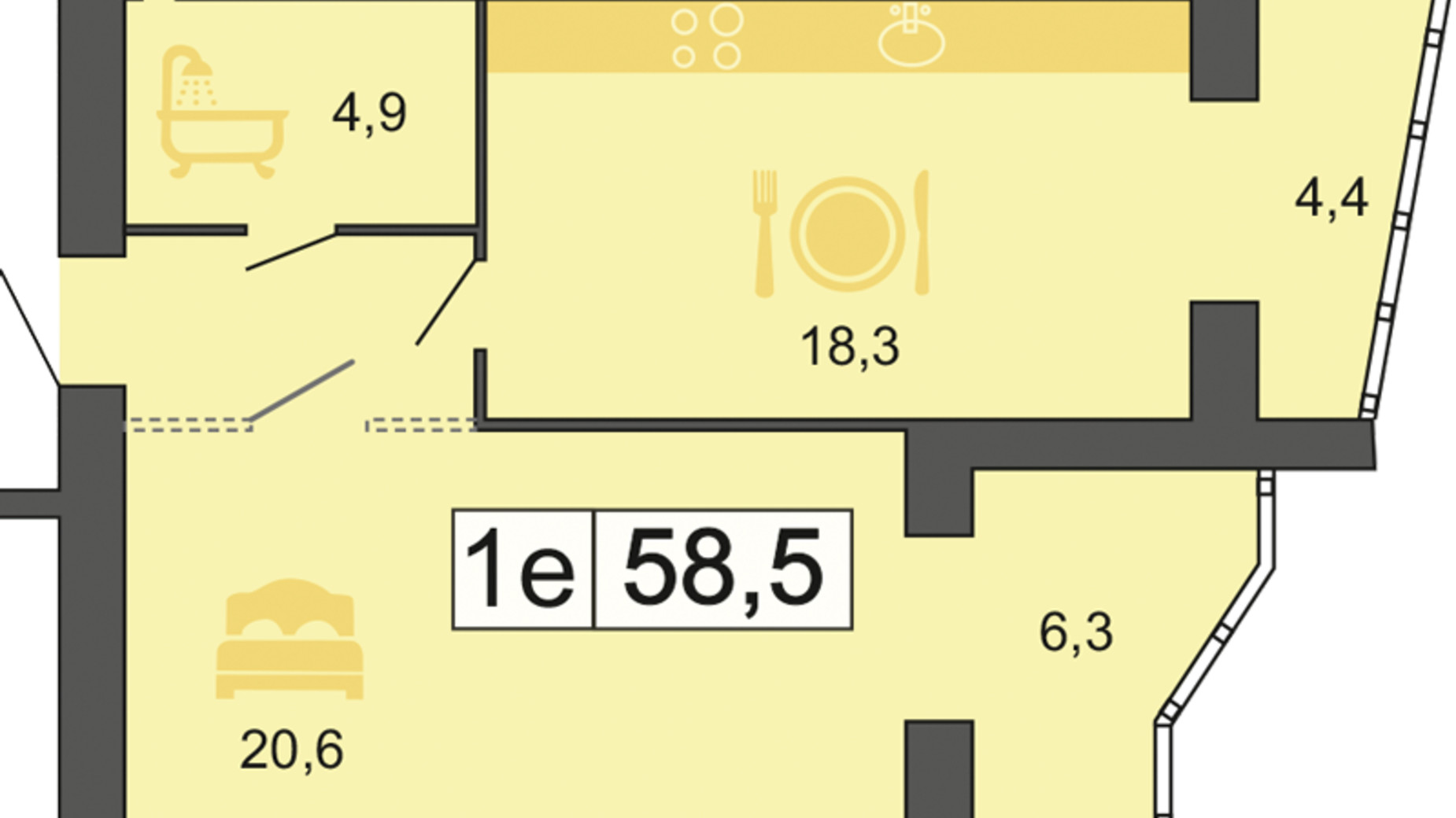 Планировка 1-комнатной квартиры в ЖК River Park 59.1 м², фото 155339